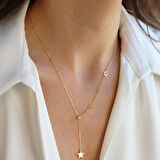 Sıralı Yıldızlı Gold Gümüş Kolye