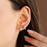 Mekik Halka Taşlı Gold Gümüş Küpe