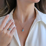 Mavi Icecut Taşlı Gümüş Set