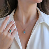 Mavi Icecut Taşlı Gümüş Set