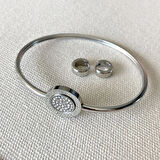 Çift Kelepçe Küpeli Çelik Kombin Set