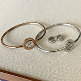 Çift Kelepçe Küpeli Çelik Kombin Set