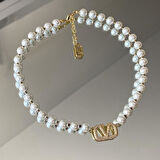 V Taşlı Çelik İnci Kolye