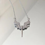 Mikail Meleği Taşlı Çelik Kolye Broş Set