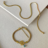 İtalyan Yonca Bileklik Kolye Çelik Set