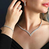 Zirkon Taşlı Su Yolu 925 Ayar Gümüş Set 