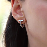 Yarı Taşlı T Halka Gümüş Küpe