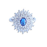 Ortası Safir Taşlı Elips Mekik Gümüş Yüzük