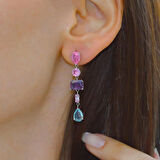 Renkli Damla Taşlı Gümüş Küpe