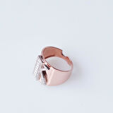 K Harfi Baget Taşlı Rose Gold Kaplama Gümüş Yüzük