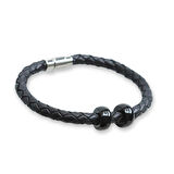Siyah Halka Deri Çelik Bileklik