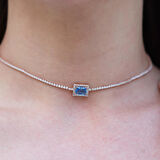 Aquamarin Taşlı Rose Gold Kaplama Choker Gümüş Kolye