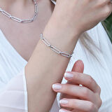 Zirkon Taşlı Trend Geçme Zincirli Gümüş Set