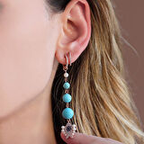 Turkuaz Taşlı İncili Balık Apm Model Rose Gold Kaplama Sallantı Gümüş Küpe