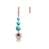 Turkuaz Taşlı İncili Balık Apm Model Rose Gold Kaplama Sallantı Gümüş Küpe