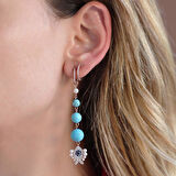 Turkuaz Taşlı İncili Balık Apm Model Rose Gold Kaplama Sallantı Gümüş Küpe