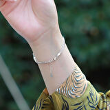 Çift Nazar Bocuklu Kar Tanesi Zirkon Taşlı Gümüş Bileklik