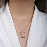 D Harfi Zirkon Taşlı Rose Gold Kaplama Çerçeveli Gümüş Kolye