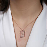S Harfi Zirkon Taşlı Rose Gold Kaplama Çerçeveli Gümüş Kolye