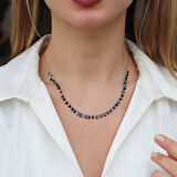 Sıra Siyah Zirkon Taş Gümüş Kolye