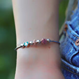 Kalpli Çiçekli Ayarlanabilir Gümüş Charm Bileklik