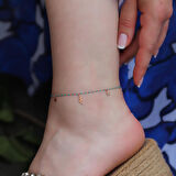 Mini Turkuaz Taşlı Figürlü Rose Gold Kaplama Gümüş Halhal