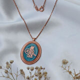 Mine İşli Osmanlı Tuğrası Rose Gold Kaplama Gümüş Kolye