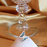 Mavi Kelebek Model Rose Gold Kaplama Zirkon Taşlı Gümüş Kolye