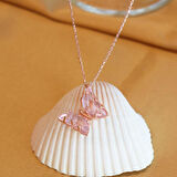 Pembe Kelebek Model Rose Gold Kaplama Zirkon Taşlı Gümüş Kolye