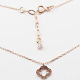 Mini Yonca Figürlü Rose Gold Kaplama Zirkon Taşlı Gümüş Kolye
