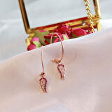 Melek Kanadı Fuşya Zirkon Taşlı Rose Gold Kaplama Gümüş Halka Küpe
