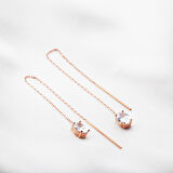 Oval Zirkon Taşlı Rose Gold Kaplama Gümüş Zincir Küpe