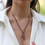 Kök Yakut Taşlı Su Yolu Otantik Gümüş Kolye