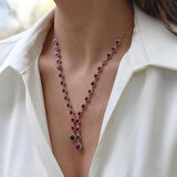 Kök Yakut Taşlı Su Yolu Otantik Gümüş Kolye