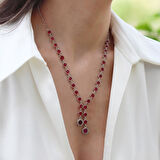 Kök Yakut Taşlı Su Yolu Otantik Gümüş Kolye