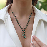 Kök Zümrüt Taşlı Otantik Gümüş Kolye