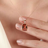 Zultanit Taşlı Emerald Kesim Rose Gold Kaplama Gümüş Set