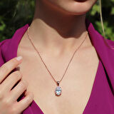 Oval Kesim Tek Taş Model Rose Gold Kaplama 925 Ayar Gümüş Sky Diamond Set