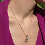 Oval Kesim Tek Taş Model Rose Gold Kaplama 925 Ayar Gümüş Sky Diamond Set