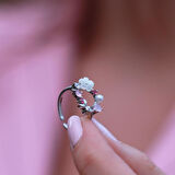 İnci ve Çiçek Motifli 925 Ayar Gümüş Yüzük