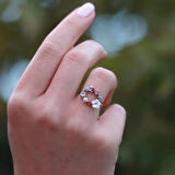 İnci ve Çiçek Motifli 925 Ayar Gümüş Yüzük