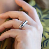 Siyah Gözlü Gümüş Kedi Yüzük