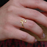 Gold Kaplama Üçgen Zirkon Taşlı Ayarlanabilir Gümüş Yüzük