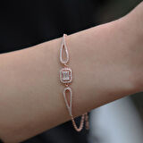 Baget Kesim Zirkon Taşlı Rose Gold Kaplama Gümüş Bileklik
