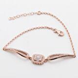 Baget Kesim Zirkon Taşlı Rose Gold Kaplama Gümüş Bileklik