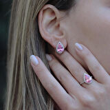 Pembe Zirkon Taşlı Damla Modeli Gümüş Takım