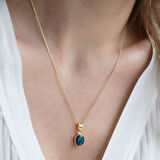 Labradorit Doğal  Taş Gold Kaplama Gümüş Kolye