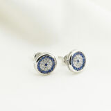 Nazar  Boncuklu Zirkon Taşlı Gümüş Küpe