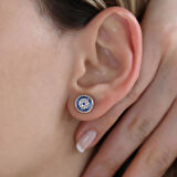 Nazar  Boncuklu Zirkon Taşlı Gümüş Küpe