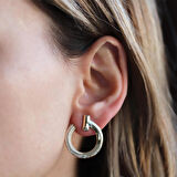 Tffny Modeli Yarı Zirkon Taşlı Gold Kaplama Daire Gümüş Küpe